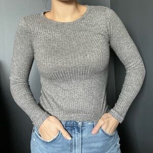 Sparkly grey ribbed long sleeve